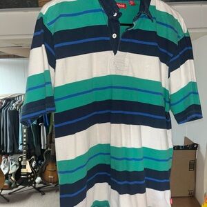 Izod Men's Polo Shirt - Navy, Teal, and White Stripes